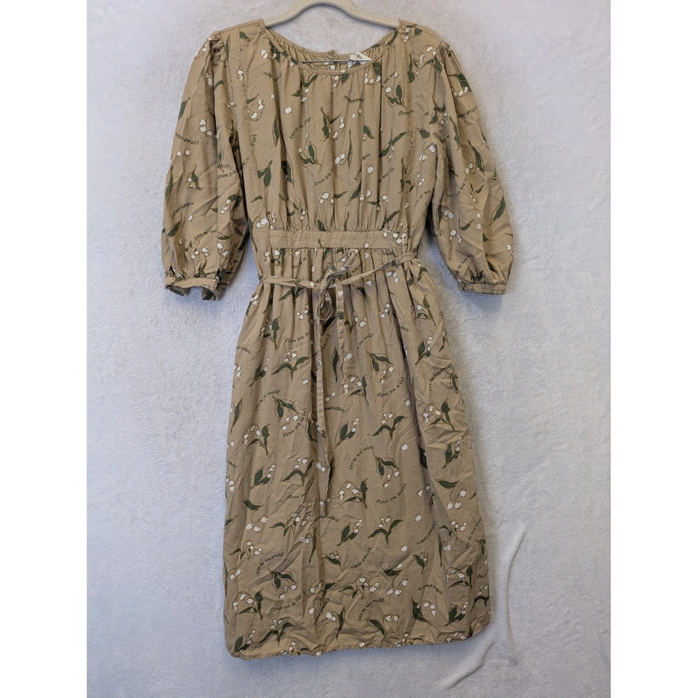 Floral Tie-Waist Midi Dress in Beige